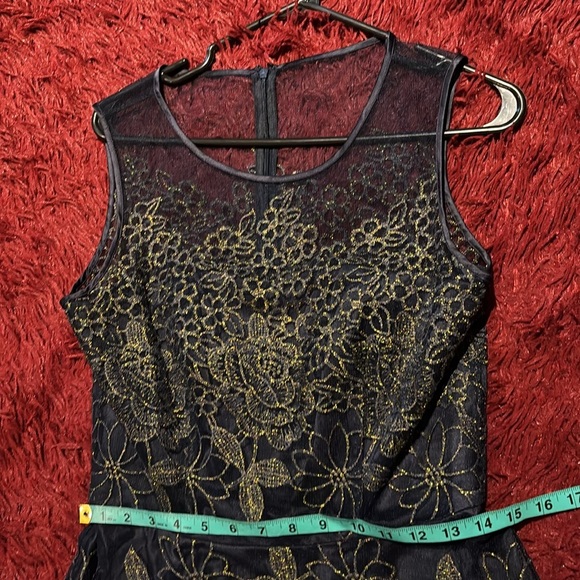 Tahari Navy Sheer Embroidered Fit and Flare mini party dress - Picture 11 of 15